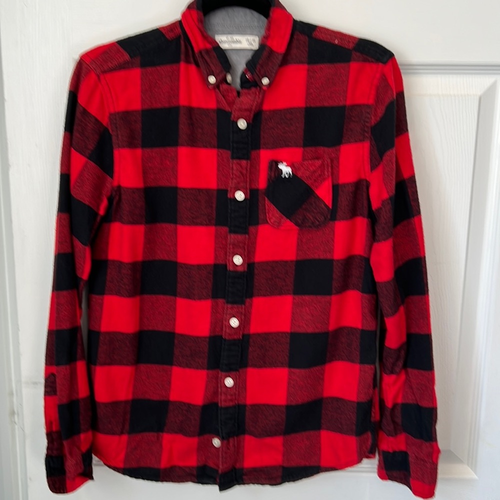 Abercrombie kids plaid flannel button up shirt